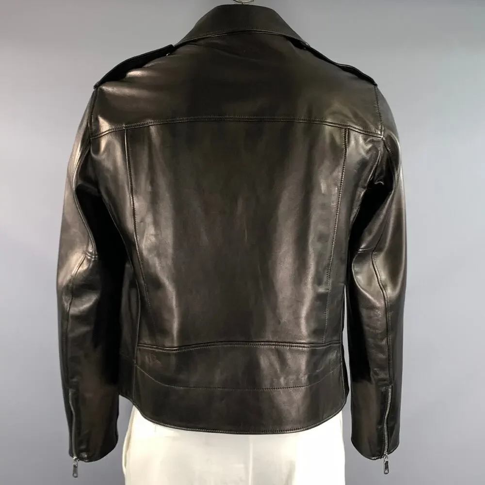 GUCCI Size 44 Black Leather Biker Jacket